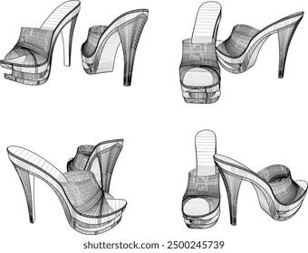 Vector sketch illustration design of women's fashion high heel sandals, luxury models for events