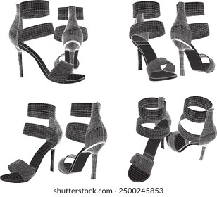 Vector sketch illustration design of women's fashion high heel sandals, luxury models for events