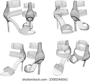 Vector sketch illustration design of women's fashion high heel sandals, luxury models for events