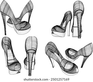 Vector sketch illustration design of women's fashion high heel sandals, luxury models for events 