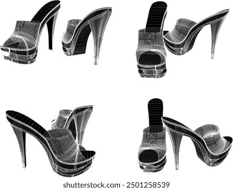 Vector sketch illustration design of women's fashion high heel sandals, luxury models for events