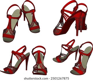 Vector sketch illustration design of women's fashion high heel sandals, luxury models for events