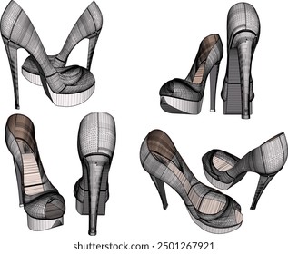 Vector sketch illustration design of women's fashion high heel sandals, luxury models for events