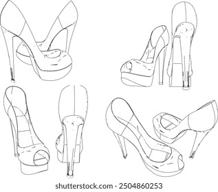 Vector sketch illustration design of women's fashion high heel sandals, luxury models for events