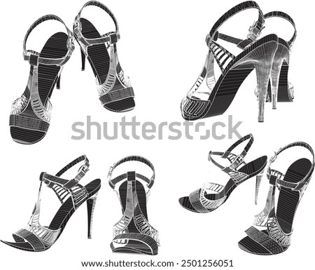 Vector sketch illustration design of women's fashion high heel sandals, luxury models for events 