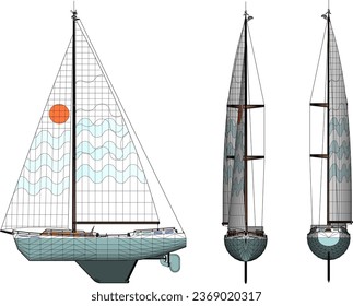 Vector sketch illustration design of a yatch with a tall sail sailing in the ocean