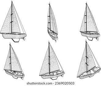 Vector sketch illustration design of a yatch with a tall sail sailing in the ocean