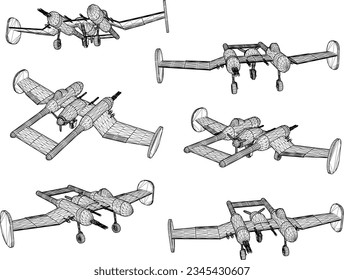 Dibujo vectorial de un diseño de drones con alas anchas