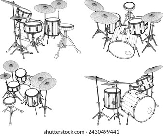 Ilustración del boceto del vector del diseño del instrumento musical del tambor para los jugadores de la banda
