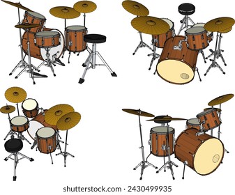 Vector sketch illustration of drum musical instrument design for band players