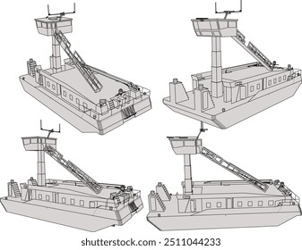 Ilustração de esboço vetorial de aeronaves inimigas que rastreiam o projeto de navios de guerra de radar