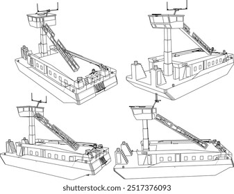 Ilustração de esboço vetorial de aeronaves inimigas que rastreiam o projeto de navios de guerra de radar