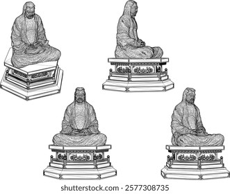 Vector sketch illustration of ethnic traditional meditating holy hermit statue decoration design