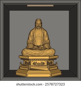 Vector sketch illustration of ethnic traditional meditating holy hermit statue decoration design