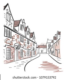 vector sketch illustration European city Edinburgh