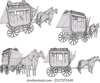 Vector sketch illustration of European ethnic vintage classic old passenger transportation train design 