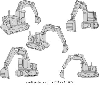 Vector sketch illustration of excavator heavy equipment design for project