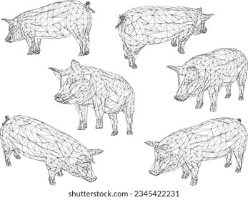 Vector sketch illustration of farm animal fat pig in village