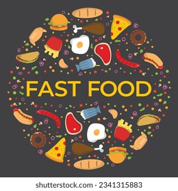 Vector sketch illustration of fast food circular shaped, suitable for background designs, food posters, food banners, and others related to fast food.