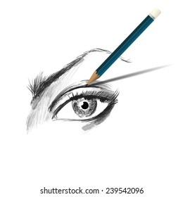 Vector sketch illustration. Female eye. pencil drawing