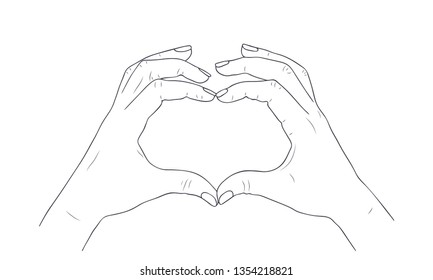 Vector sketch illustration - female hands show heart