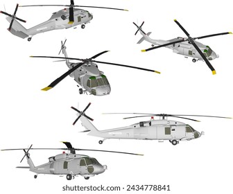 ilustración vectorial de un diseño de helicóptero de combate para guerra aérea