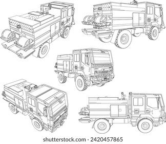 Vector sketch illustration of fire engine fast motion car design