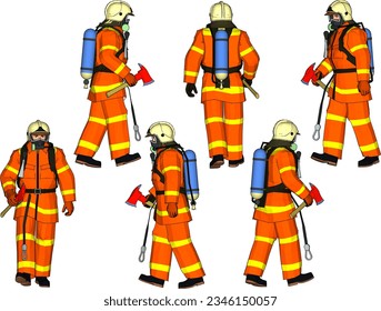 Vector sketch illustration of a firefighter in safety uniform complete with helmet
