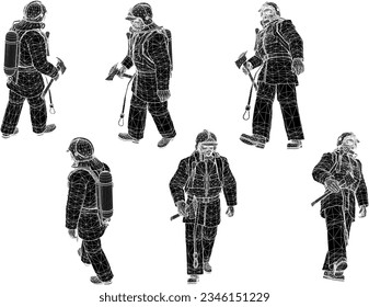 Vector sketch illustration of a firefighter in safety uniform complete with helmet