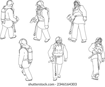 Vector sketch illustration of a firefighter in safety uniform complete with helmet