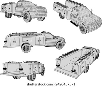 Vector sketch illustration of firefighter safety fast motion car design with ladder