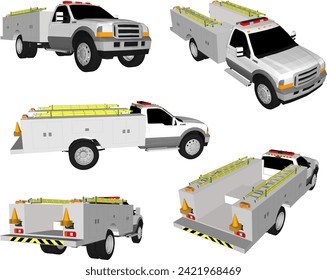 Vector sketch illustration of firefighter safety fast motion car design with ladder