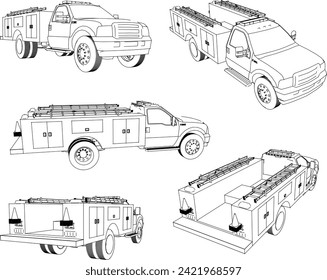 Vector sketch illustration of firefighter safety fast motion car design with ladder