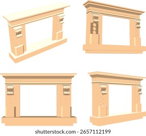 Vector sketch illustration of a fireplace design for heating a room in a classic, vintage, ethnic style