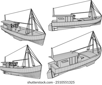 Vector sketch illustration of fishing boat design on the high seas