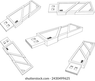 Vector sketch illustration of flash disk design for portable data storage