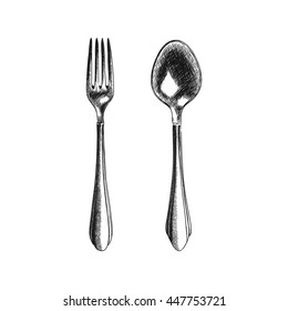 vector sketch illustration of fork and spoon. EPS