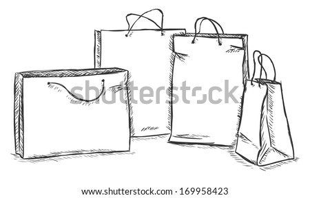Vector Sketch Illustration Four Shopping Bags Stock Vector (Royalty ...