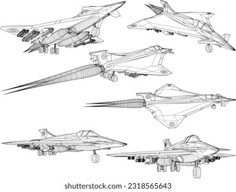 Vector sketch illustration of a fully armed navy advanced fighter warplane