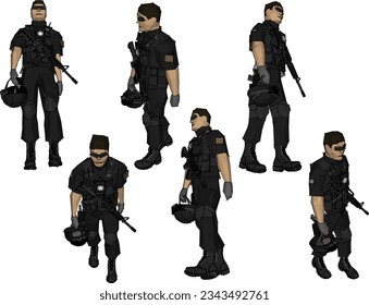 Vector sketch illustration of fully armed army soldiers marching