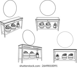 vector sketch illustration of furniture design dressing table for interior decoration of room