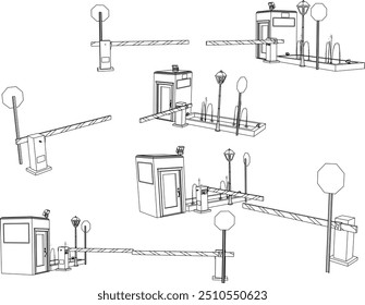 Vector sketch illustration of gate bar design to enter mall and office areas