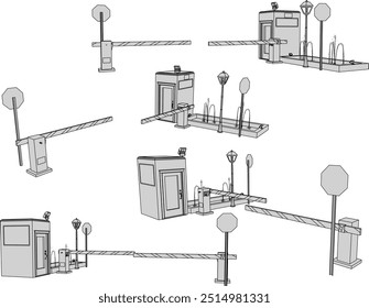 Vector sketch illustration of gate bar design to enter mall and office areas