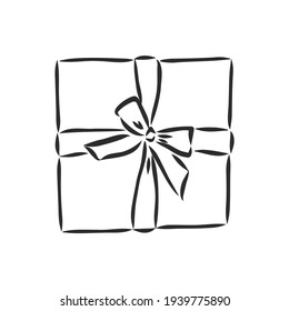 vector sketch illustration - gift box gift box with bow, vector sketch on white background
