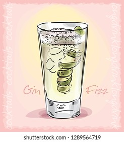 vector sketch illustration of Gin fizz cocktail