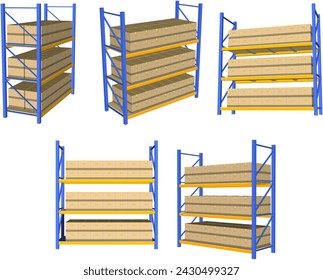 Vektor-Skizze-Illustration von Waren-Rack-Design für Lager