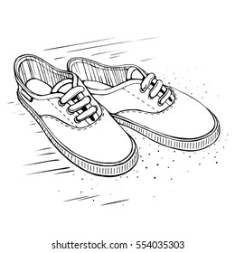 Vector Sketch Illustration. Gumshoes skateboard fashion urban sneakers in black and white colors. 