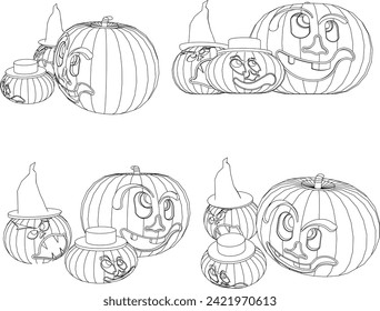 Vector sketch illustration of halloween pumpkin fruit perspective design