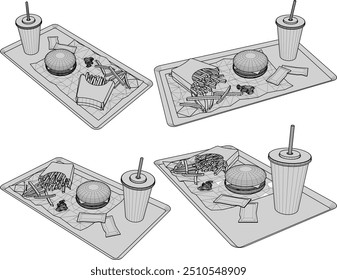 Vector sketch illustration of hamburger fast food design with meat vegetables and cheese