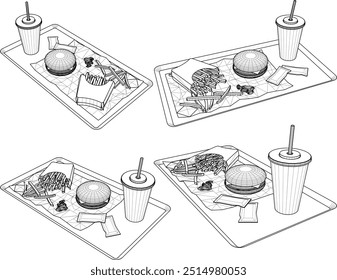 Ilustración de boceto de Vector de diseño de comida rápida de hamburguesa con verduras de carne y queso